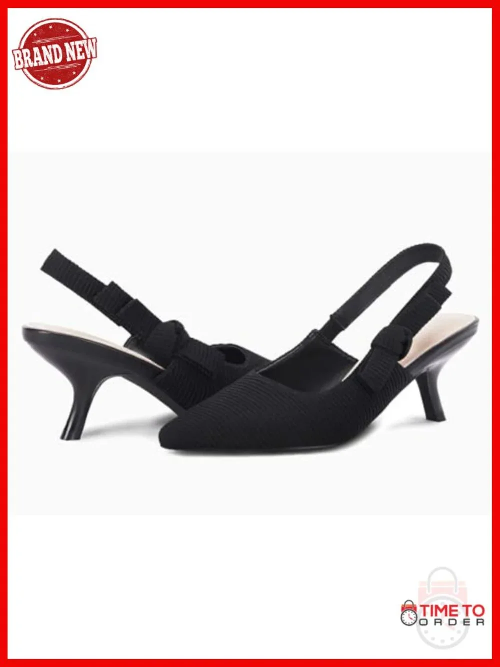 Slingback Kitten Heels Pointed Toe Knitted Slip On Pumps Work Dress Shoes